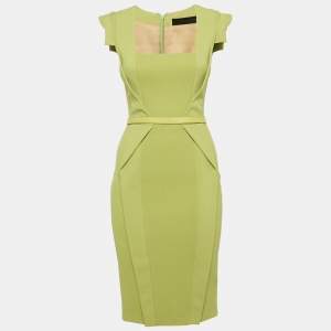 Elie Saab Green Crepe Belted Sheath Dress XS