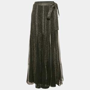 Elie Saab Black Lurex Jersey and Tulle Plisse Maxi Skirt M
