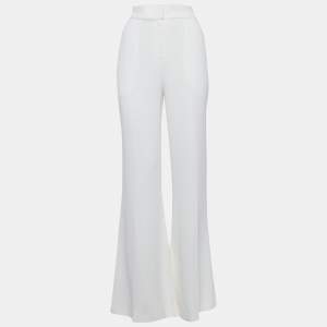 Pre Owned Elie Saab White Crepe High-Rise Flared Trousers S