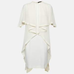 Elie Saab Ivory Silk and Jersey Ruffled Short Dress M