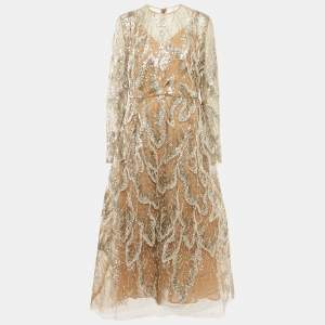 Elie Saab Green Heavy Embroidered Tulle Gown L