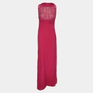 Elie Saab Pink Crepe Pleated Halter Neck Maxi Dress S
