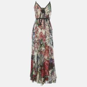 Pre Owned Elie Saab Multicolor Floral Print Organza Silk Runway Gown M