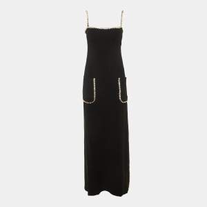 Pre Owned Elie Saab Black Cady Crystal Embellished Maxi Dress S