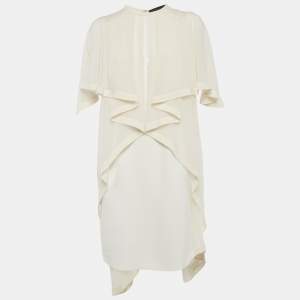 Pre Owned Elie Saab Cream Silk and Crepe Ruffled Mini Dress S