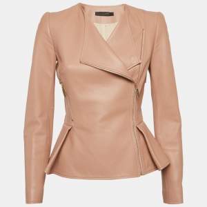 مملوكة مسبقًا Elie Saab Pink Leather Cross-Over Jacket XS