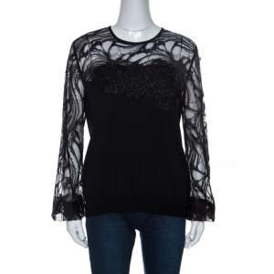 Elie Saab Black Knit Lace Trim Detail Top M