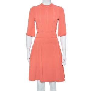 Elie Saab Salmon Pink Knit Scalloped Flared Midi Dress S