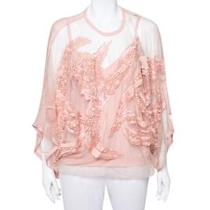 Elie Saab Pale Pink Semi-Sheer Sequin Embellished Oversized Top XS