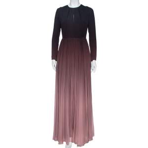 Elie Saab Pink Ombre Silk Georgette Gathered Long Dress S