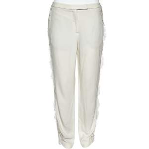 Elie Saab White Crepe & Lace Trim Trousers S