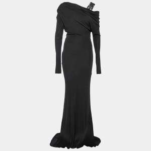 Elie Saab Black Jersey Bead Embellished Strap Detail Gown S 