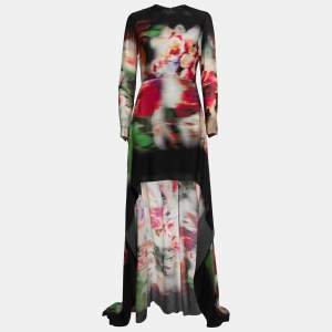 Elie Saab Multicolor Printed Silk Crepe Asymmetric Hem Dress S