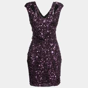 Elie Saab Purple Sequin-Embellished Cutout Mini Dress M 