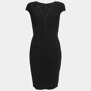Elie Saab Black Crepe Plunge Neck Sleeveless Midi Dress S