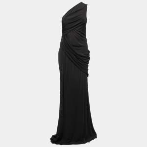 Elie Saab Black Jersey One Shoulder Draped Gown S