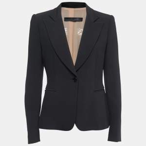 Elie Saab Black Crepe & Lace Inset Single Button Blazer M