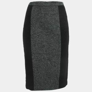 Elie Saab Black/Grey Tweed Pencil Skirt M