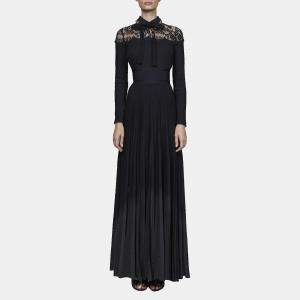 Elie Saab Black Knit And Lace Trim Full Sleeve Long Dress S