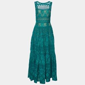Elie Saab Green Lace Sleeveless Maxi Dress S