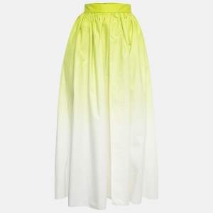 Elie Saab Green Ombre Cotton Gathered Maxi Skirt S