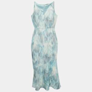 Pre Owned  Elie Tahari Blue Printed Crepe Sleeveless Yirma Midi Dress L