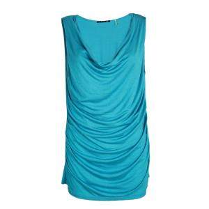 Elie Tahari Turquoise Blue Knit Cowl Neck Sleeveless Top L