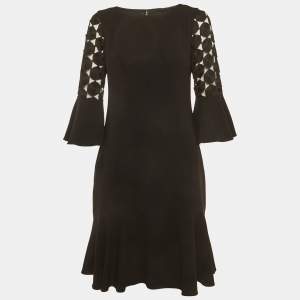 Pre Owned Elie Tahari Black Lace Sleeve Crepe Short Dress M