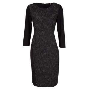 Elie Tahari Black Contrast Front Panel Detail Long Sleeve Dress M