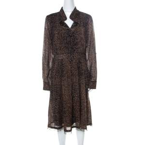 Elie Tahari Brown Leopard Print Wool Ashton Sheath Dress L