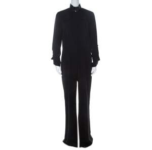 Elie Tahari Black Stretch Silk Zip Front Jumpsuit M