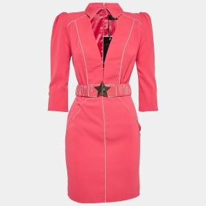 Elisabetta Franchi Pink Crepe Star Detail Belted Mini Dress S