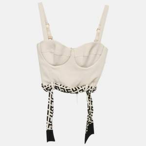 Elisabetta Franchi Cream Logo-Print Foulard Crepe Bustier Top S
