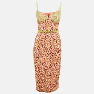 Pre Owned Elisabetta Franchi Multicolor/Flamingo Pink Printed Knee-Length Dress M