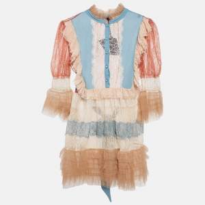 Elisabetta Franchi Multicolor Lace Ruffled Mini Dress M