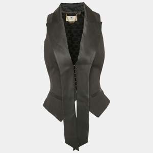 Elisabetta Franchi Black Satin Trim Crepe Vest S