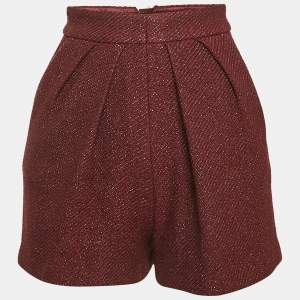 Elisabetta Franchi Burgundy Lurex Tweed Pleated Shorts S