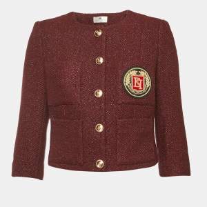 Elisabetta Franchi Burgundy Lurex Tweed Jacket S