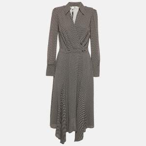 Pre Owned Elisabetta Franchi Dot Print Crepe Flared Midi Dress M