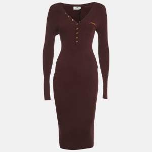 مملوكة مسبقًا Elisabetta Franchi Burgundy Rib Knit Bodycon Dress S