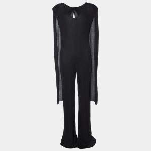 Elisabetta Franchi Black Lurex Knit Cape Detail Jumpsuit S