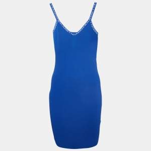 Elisabetta Franchi Blue Rib Knit Mini Dress M