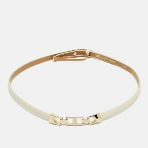 Elisabetta Franchi Cream Faux Leather Slim Belt 42