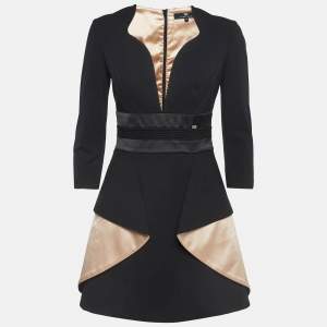 Elisabetta Franchi Black & Beige Crepe Mini Dress M