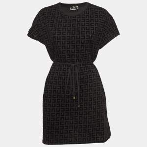 Elisabetta Franchi Black Monogram Patterned Cotton Knit Mini Dress M