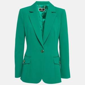 Elisabetta Franchi Green Crepe Single Breasted Blazer L