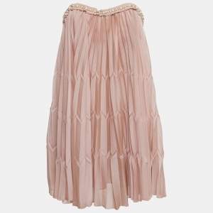Elisabetta Franchi Pink Pearl Detail Chiffon Strapless Mini Dress M