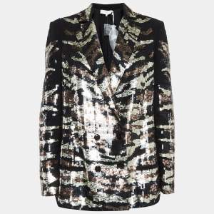 Elisabetta Franchi Black/Gold Sequin Crepe Blazer M