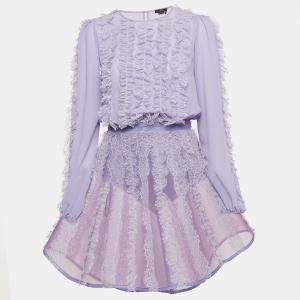 Elisabetta Franchi Purple Crepe Lace Trimmed Mini Dress L