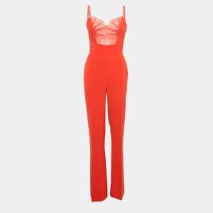 Elisabetta Franchi Orange Crepe Lace Trimmed Jumpsuit XL